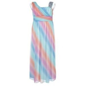 Size 10 Sequin Hearts Big Girls One-Shoulder Rainbow Maxi Dress